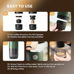 Portable Electric Espresso Machine, Travel Coffee Maker for Camping, Car Coffee Maker Self-Heating with USB-C, 20 Bar Coffee Maker With Ground Coffee & NS Capsule for RV, Hiking, Office(Green)