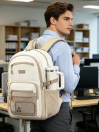 LOVEVOOK Laptop Backpack Women with 40oz Cup Holder Buckle Strap, 15.6 Inch Tech-Ready Work Backpack, TSA-compliant for Travel & College with Versatile Mesh Pocket, Oatmeal Cream