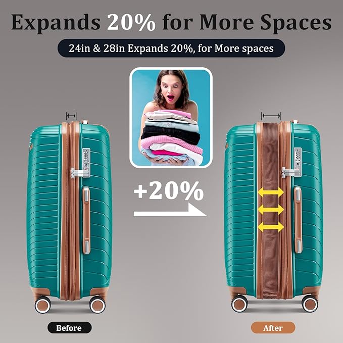 4 Piece Luggage Set, Hardside Expandable Lightweight Suitcase with 360° Mute Spinner Wheels Luggage Sets, TSA Lock, 14/20/24/28 Inch Travel Luggage for Men, Women and Girls (Coral+Green)