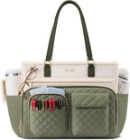 LOVEVOOK Tote Bag with Large Cup Holder, Work Tote Bags for Women, Large Capacity Teacher Tote with Multi Pockets, Nurse Diaper Bag with Padded Laptop Compartment, 17.3 Inch Light Green Beige