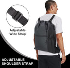 HOLYLUCK Men & Women Outdoor Sport Gym Sack Waterproof Drawstring Backpack Bag (Standard with width webbing, Black-1)