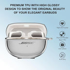 Aircawin for Bose Ultra Open Earbuds Case Clear 2024,Full Protective Shockproof Soft Transparent TPU Cover for Bose Open Ear Wireless Earbud Headphone Accessories with Carabiner and Cleaning Pen-Black
