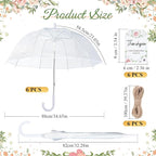 6 Pcs Clear Umbrella Wedding, Durable Transparent Rain Clear Umbrella Bulk with Wedding Thank You Cards for Wedding Bride Groom Photography Outdoor Anniversary Party Favors