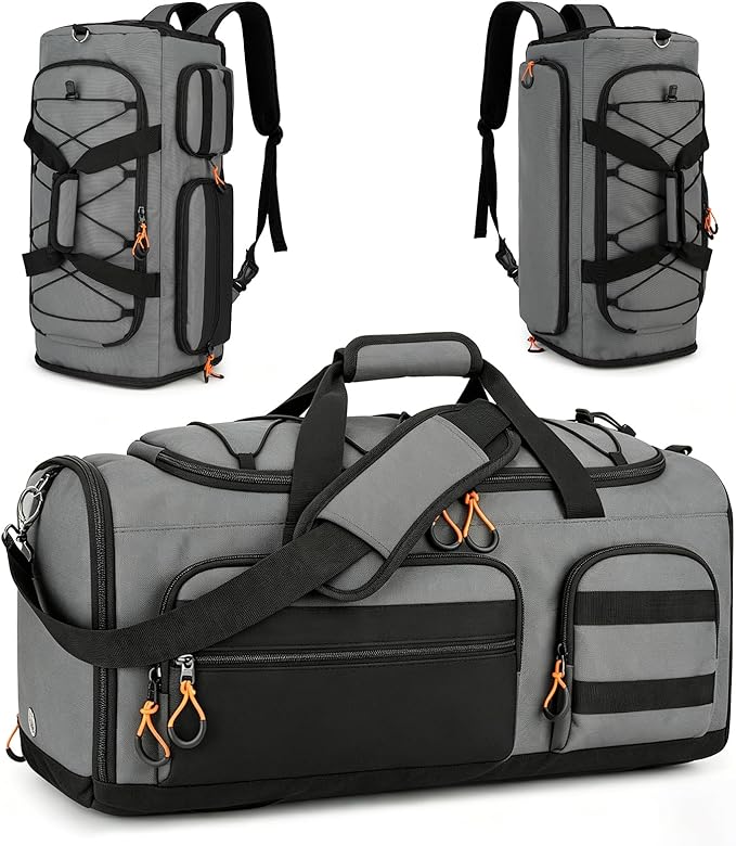 Searock 45L Gym Bag for Men, 3-In-1 Duffle Bag Backpack for Travel, Sports Duffel Bags for Gym Workout, Weekender Overnight Bag with Shoe Compartment, Wet Pocket, Dark Gray