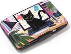 Credit Card Holder, Mini Aluminum Card Wallet RFID Blocking Slim Metal Hard Card Case for Women Men, Cat on Keyboard