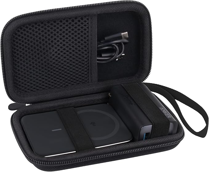 co2CREA for Anker Nano 5,000mAh Ultra-Slim / 10,000mAh MagGo Power Bank, Hard Travel Case Compatible with Anker A1665 A1664 Slim Magnetic Charger, Case Only (Black Case)