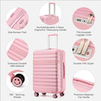 Kono Medium Checked Luggage 24 Inch Expandable With Spinner Wheels, TSA Lock, ABS+PC Lightweight Travel Suitcase Larger And Lighter Capacity, Pink