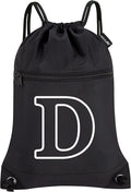 HOLYLUCK Drawstring Bags Initial Backpack Sackpack Cinch Bags for Sports, Gym, Travel, Beach (Black-D)