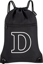HOLYLUCK Drawstring Bags Initial Backpack Sackpack Cinch Bags for Sports, Gym, Travel, Beach (Black-D)