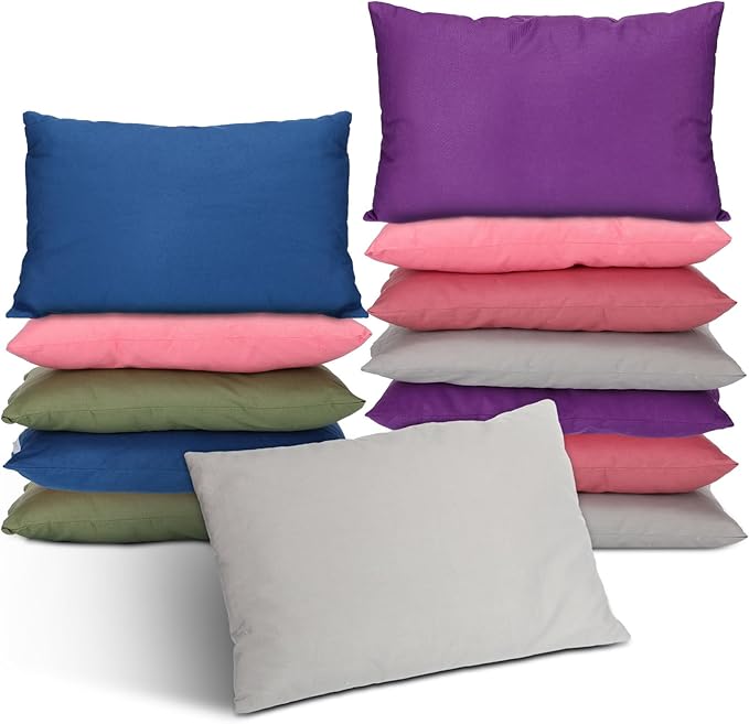 Kigley 12 Pack Mini Pillows for Daycare 9.1 x 13.8'' Small Travel Pillow Bulk Soft Breathable Cotton Pillow for Nap Travel Pet Neck Lumbar Purse Insert (Dark Color)