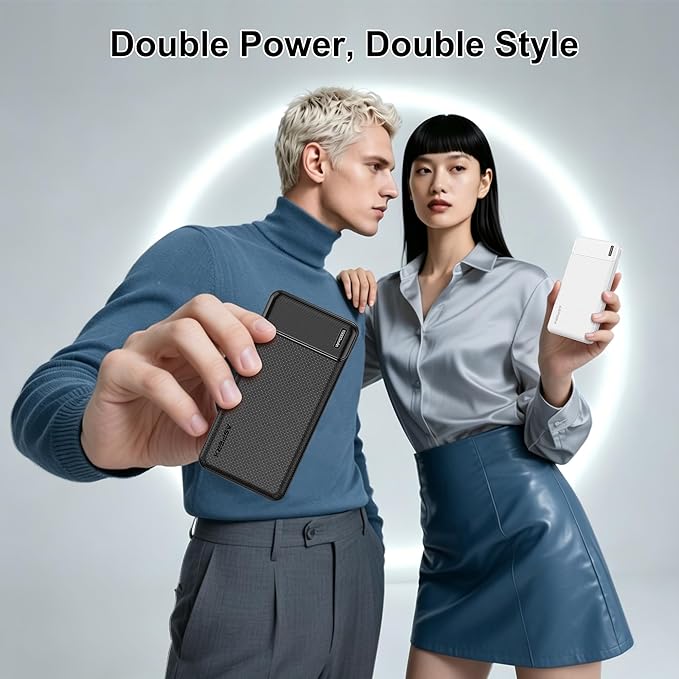 AsperX 2 Pack 10000mAh Portable Charger,USB C Fast Charging Power Bank Input & Output,Travel External Battery Pack Compatible with iPhone Samsung Android Phones,Heated Vest,Black and White