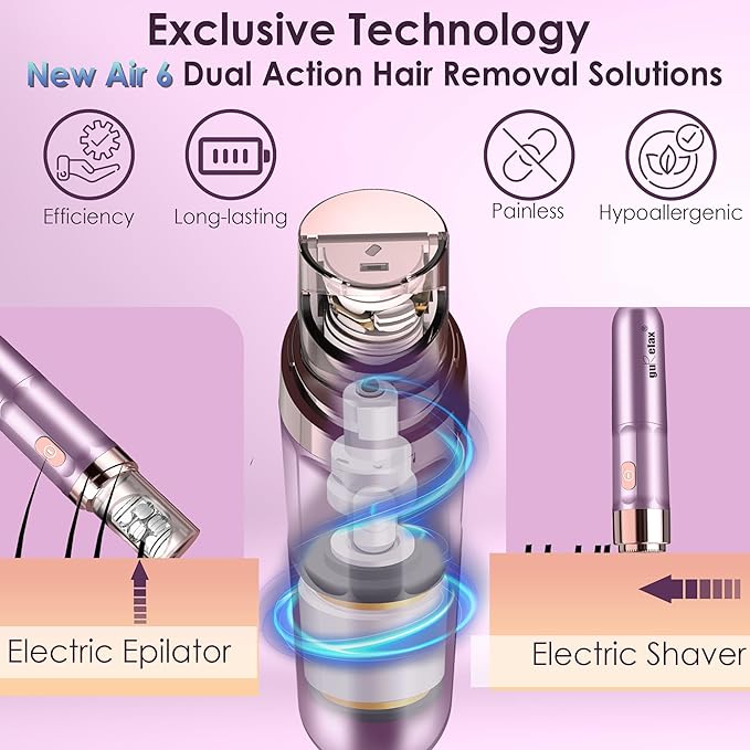 Hair Removal Epilator for Women, 2-in-1 Epilation System Device, Facial Hair Remover, Plucker for Face, Lip, 18 Carat Gold Plated Head, All Ages and Skin Types,with Pouch, Brush