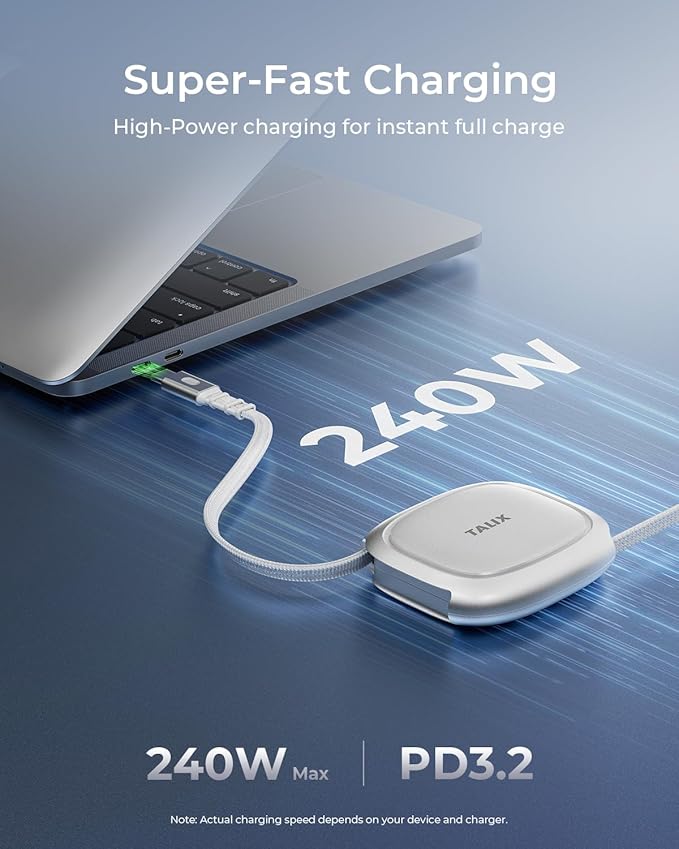 TALIX Fast Charging Power Bank Bundle, 125W 12800mAh Laptop Battery Pack with 240W USB-C Retractable Cable, 3-Port PD Charger for MacBook iPhone 17 Samsung Lenovo Travel