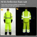 Hi Vis Class 3 Safety Rain Jacket for Men Waterproof, Reflective High Visibility Rain Gear Construction Rain Suit (Yellow-Black L/XL)