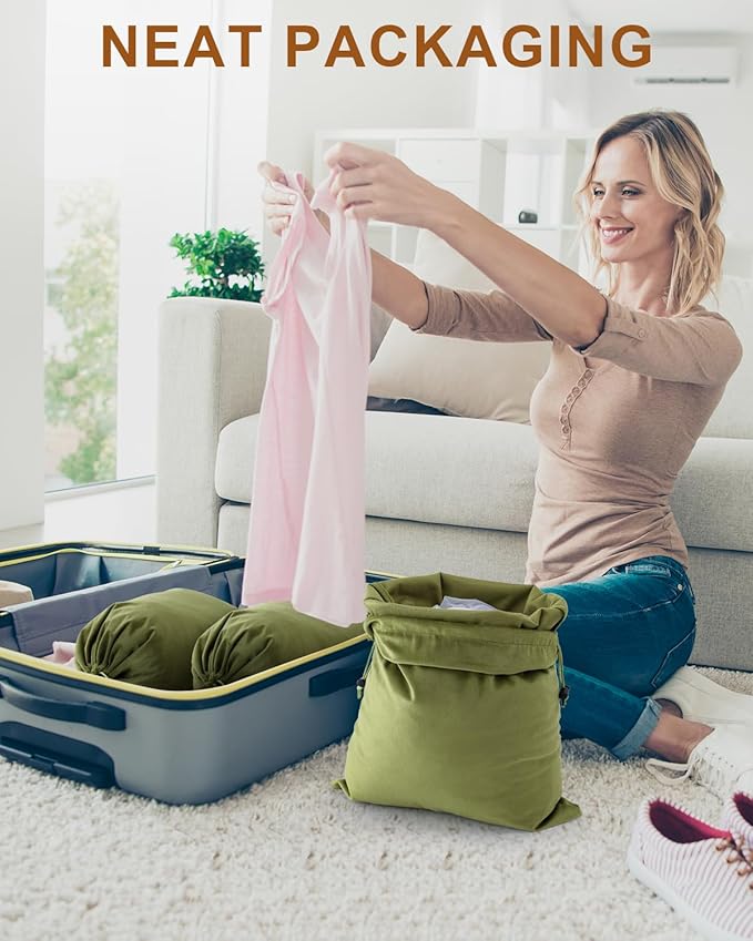 FantasyLife Shoe Bags for Travel, Washable Dust Bags for Storage & Packing, Flannel Shoe Pouch with Drawstring Closure for Purses, Handbags, Shoes & Toys (2, Sage Green, 17.3"x12.6")