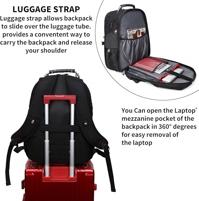 SHRRADOO Extra Large 50L Travel Laptop Backpack with combination lock, College Backpack Airline Approved Business Work Bag Fit 17 Inch Laptops for Men Women,Grey