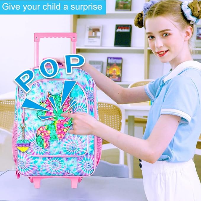 Kids Luggage for Girls, Cute Unicorn Suitcase Rolling with Wheels, Travel Carry on for Children Toddler Elementary - Pink