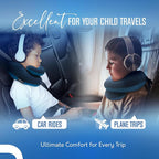 BCOZZY Kids Chin Supporting Travel Pillow for Ages 8–12- Patented Soft Neck Pillow for Head and Chin Support in Car Seat and Airplane. Comfortable Travel Essential. Medium Size, Bag, Light Blue