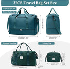 Extra Large Travel Duffle Bag,Carry on Overnight Bag with Shoes Compartment,Weekender Bags for Women for Travel Business Trips Sport Hospital,3 Pcs Set,Peacock Blue