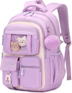 PIG PIG GIRL Kids Backpack for Girls School Bags for Middle School Students Book Bag for Elementary Primary Kawaii Ita Backpack, Purple and Beige