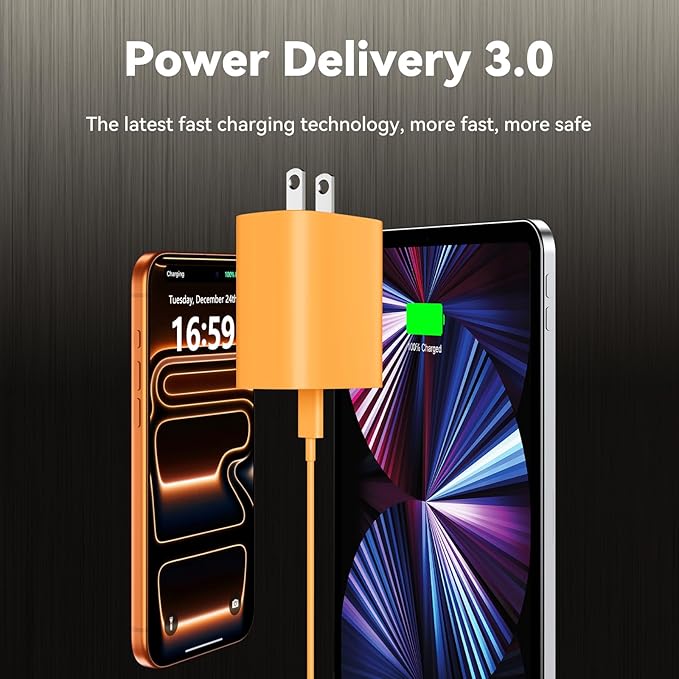 Phone 17 16 15 Charger Fast Charging, 10 FT Long USB C Charger Cord with 20W Type C Fast Phone Charging Block forPhone 17/17 Pro/17 Pro max/Air/Phone 16 15 Pro Max Plus, iPad, Android,Orange