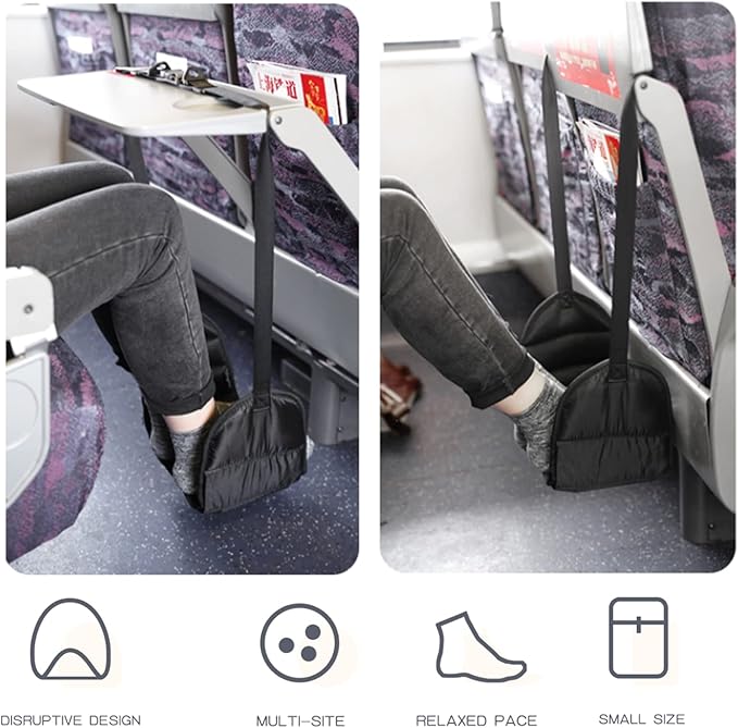 Airplane Footrest (Memory Foam) Portable Travel Foot Hammock for Flight Bus Train Office Home, Perfect Airplane or Office Footrest to Relax Your Feet