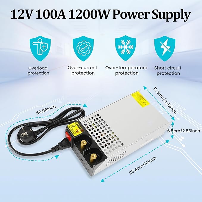 DC 12V 100A 1200W Power Supply 110V AC to 12v DC Converter Power Supply Adapter 100A 1200W Switch Transformer for Motor Pump CCTV Security Camera Car Stereo 3D Printer