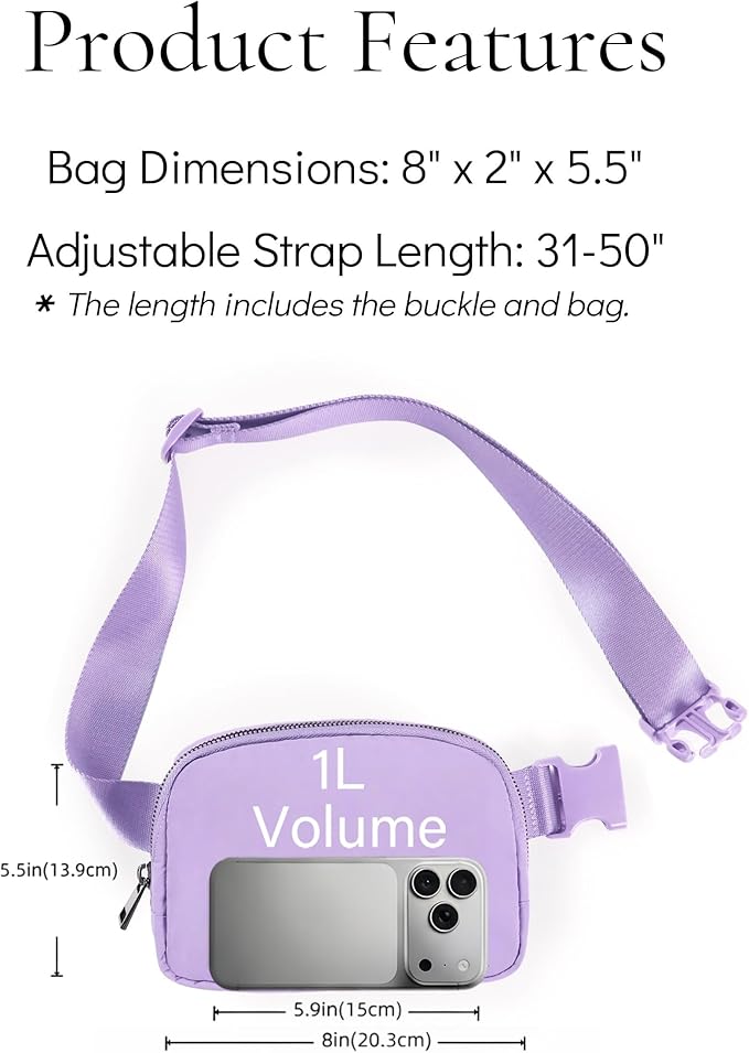 YOSHUYUKI Cross Body Fanny Packs for Women Fashion Waist Bag Pouch Nylon Small Travel Crossbody Bags Mini Purse Everywhere Belt Bag Bum Bag Adjustable Strap for Workout Running Hiking Lavender Fog