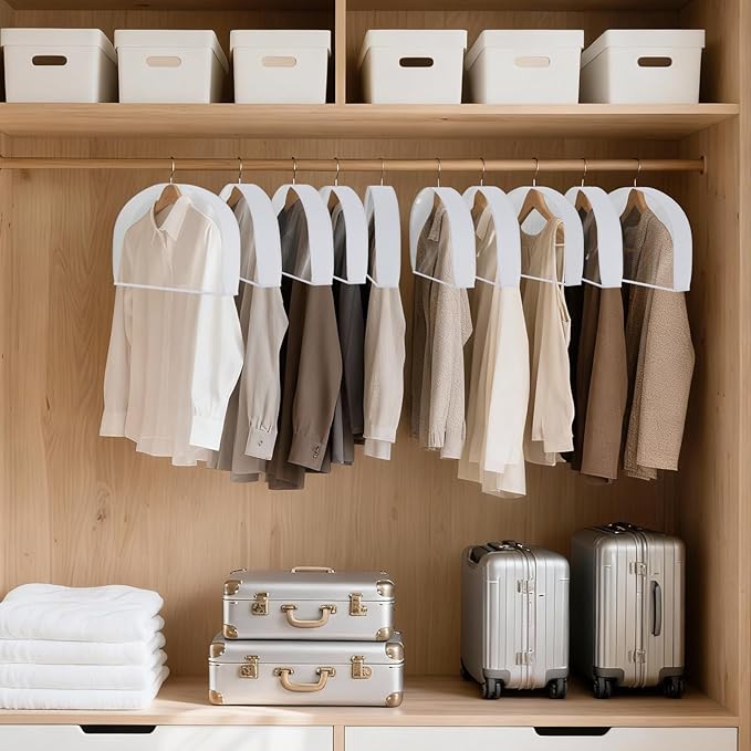 Shoulder Covers for Hanging Clothes (Set of 10) Breathable Garment Dust Covers Clothes Protectors Covers for Closet with 2" Gusset for Suit, Coats, Jackets, Dress
