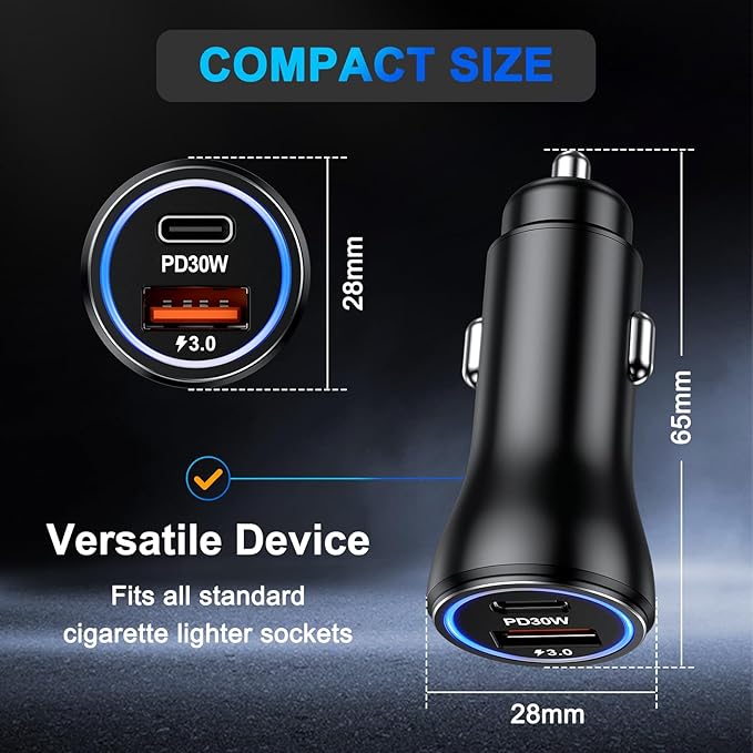 Penemay Car Charger USB Car Phone Charger, Dual Ports Car Adapter for iPhone 17 16 15 Pro Max/14/13/iPad,Samsung S26/S25 Android Cell Phone,