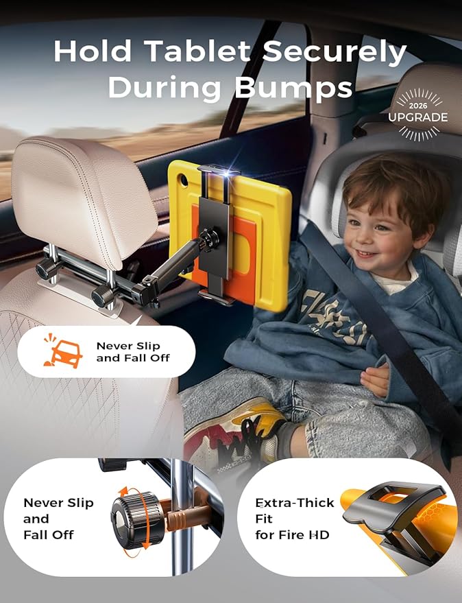 LISEN for iPad Holder Car Road Trip Essentials Travel Activities for Toddler Kids Gifts, Car Accessories for Women Moms Truck Interior 3in1 Tablet Holder for Back Seat Car Camping Headrest Organizer
