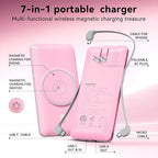 Magnetic 10000mAh Portable Charger for iWatch & iPhone, PD Fast Charging Wireless Power Bank Built-in Cables and Wall Plug, External Travel Battery Pack Compatible with iOS Android Phones