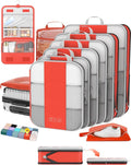 10 Set Compression Packing Cubes for Travel Essentials,Compressible Expandable Packing Cubes for Suitcase,OlarHike Luggage Organizer Bags for Travel,Handy Helper for Organizing Clothes(Orange)