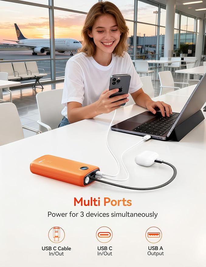 Portable Charger, 45W 20000mAh Power Bank with in/Out Fast Charging USB C Cable, 3W Flashlight, LED Display, Portable Battery Pack Travel Essentials for iPhone 17/16/15, Android Phone, Tablet, Laptop