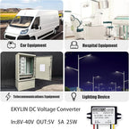 DC 12v 24v to 5v Step Down Converter Regulator 5A 25W Power Adapter Reducer for Car Electronics Truck Vehicle Boat Solar System (Accept DC 8-40V Inputs)