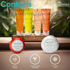World Amenities Nectar Mini Travel Size Toiletries Bathroom Kit | Sweet Orange Blossom| Shampoo, Conditioner, Body Wash, Lotion, Two Round Cleansing Bars and Body Bar