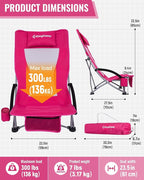 KingCamp Low Beach Chair, High Back Folding Camping Chair for Adults, Oversized Breathable Mesh Seat, 300lbs Heavy Duty Portable Chair with Cup Holder & Storage Pockets for Beach, Outdoor