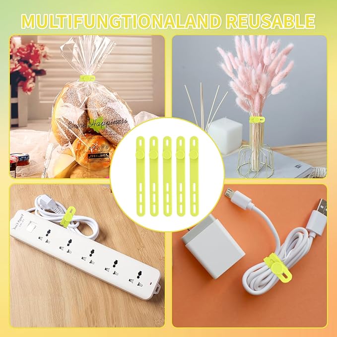 Oligei 25 Pcs Silicone Cable Ties, Cable Ties Reusable, High Elasticity Cord Wraps for Electrical Cords, Cord Organizer for Earphone, Phone Charger(Yellow)