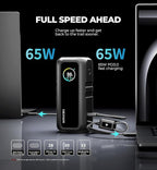 Dexnor 3-in-1 Portable Charger, 15,000mAh 65W Power Bank with Foldable AC Wall Plug and Built-in USB-C Cable, Fast Charging Battery Pack for iPhone, iPad, MacBook, Samsung, Cell Phones, Laptop etc.