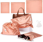 Ewen Small Medium Large Satin Drawstring Bags with Blank Tags, 3pcs Dustproof Packing Bag Travel Essentials Organizer, Pink Orange Dustbags for Handbags Closet Storage Jewelry Shoes Purse Organization