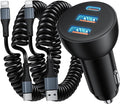 3-Port 70W Fast Car Charger for iPhone 14 13 12 11 Pro Max SE XR XS X 8 7 6 Plus, iPad, 2 Pack USB C Car Charger Adapter Cigarette Lighter with Coiled USB iPhone Carplay Cable &Lightning Charging Cord