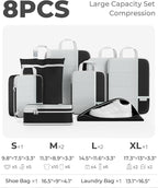 Percover Compression Packing Cubes 8-Piece Set, Packing Cubes Compression for Travel with Laundry Bag & Shoe Bag, Travel Organizer for Carry On & Checked Luggage, Black