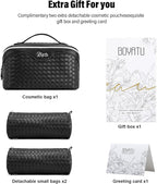 BOYATU Travel Makeup Bags for Women: 3 Pcs Large Make up Bags Set - Vegan Leather Cosmetic Bag for Traveling - Waterproof Toiletry Organizer (L05 Black)