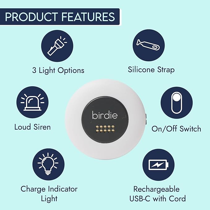 She's Birdie - The Original Personal Safety Alarm Disc for Bikes, Hikes, and Late Nights - Loud Siren, LED Light for Extra Visibility, Rechargeable, Handsfree, Lightweight, Water Resistant (Charcoal)