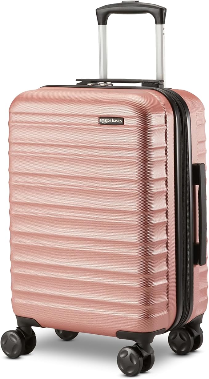 Amazon Basics 21" Hardside Carry-On Luggage with Multi-directional Wheels, Expandable for Up to 25% More Space, Scratch-Resistant Surface, Rose Gold