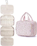 Narwey Hanging Toiletry Bag for Women Travel Makeup Bag Organizer Toiletries Bag for Travel Size Essentials Accessories Cosmetics (Pink Flower (Medium))