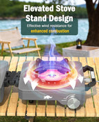 2 Propane Burners Camping Stove, 30,000 BTU Folding Camp Stove with Windproof Grates and Frying Pan,Portable Camping Stoves with Carrying Bag,Camping Essentials for Tailgating/Grilling/Coffee,Titanium