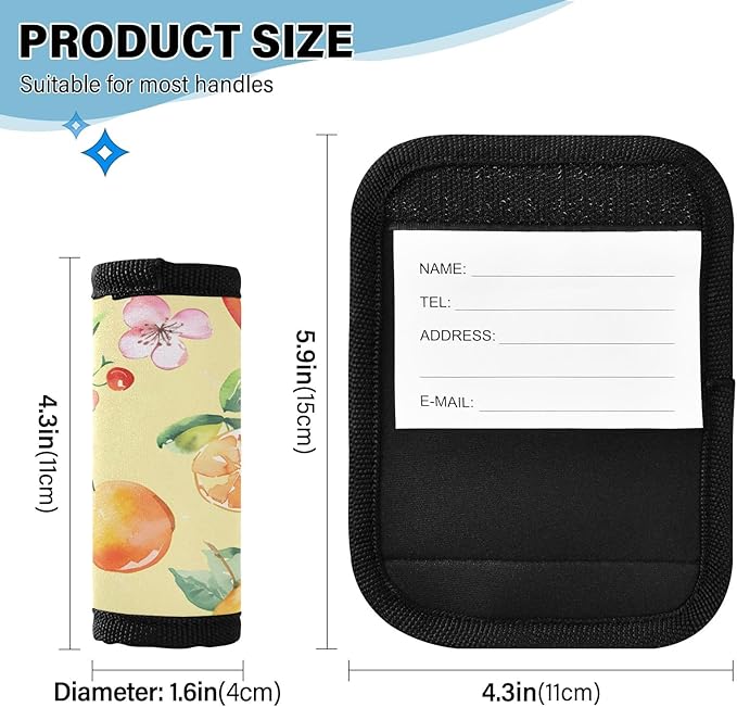Fruits Flowers Yellow Luggage Handle Wrap for Suitcase Luggage Tags Handle Covers Identifiers Soft Decorations Travel Accessories 2 Pack