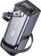 REWONDER 100W Power Bank Fast Charging 20000mAh with Built-in Retractable USB-C Cable, Portable Charger for MacBook Laptop, iPhone 17/16 Series, Samsung, TSA Approved for Air Travel