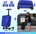 smilesun Scooter Suitcase for Kids & Adults, Foldable Carry On Travel Luggage, Hardside Ride on Scooter Suitcase with Spinner Wheels，Blue